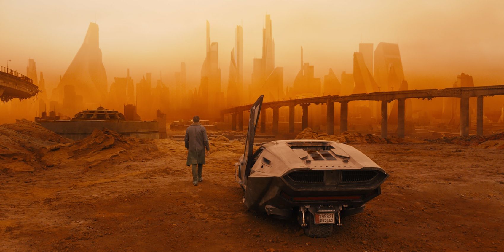 Officer K on a post-apocalyptic wasteland in Blade Runner 2049
