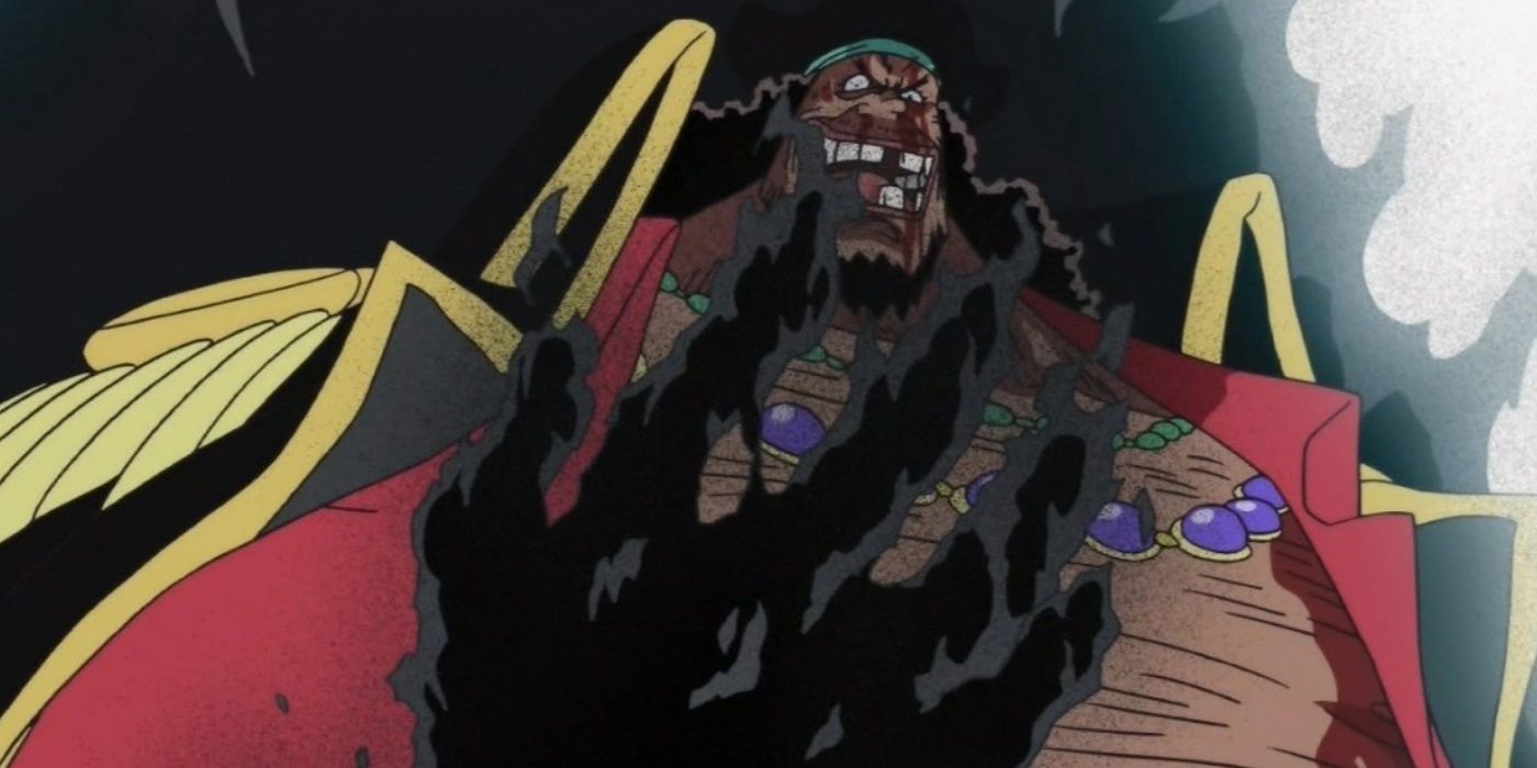 Blackbeard uses the power of the Dark-Dark Fruit at Marineford in One Piece.