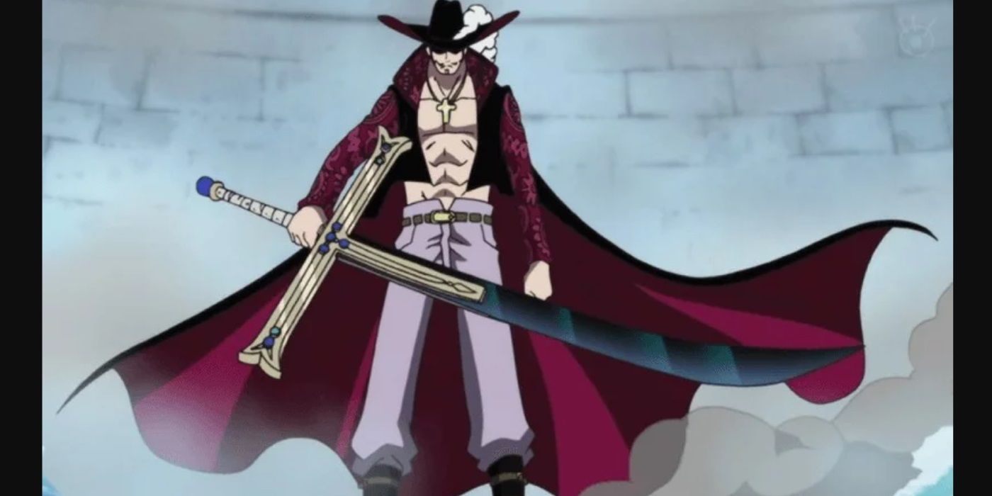 Dracule Mihawk wielding Yoru sword One Piece