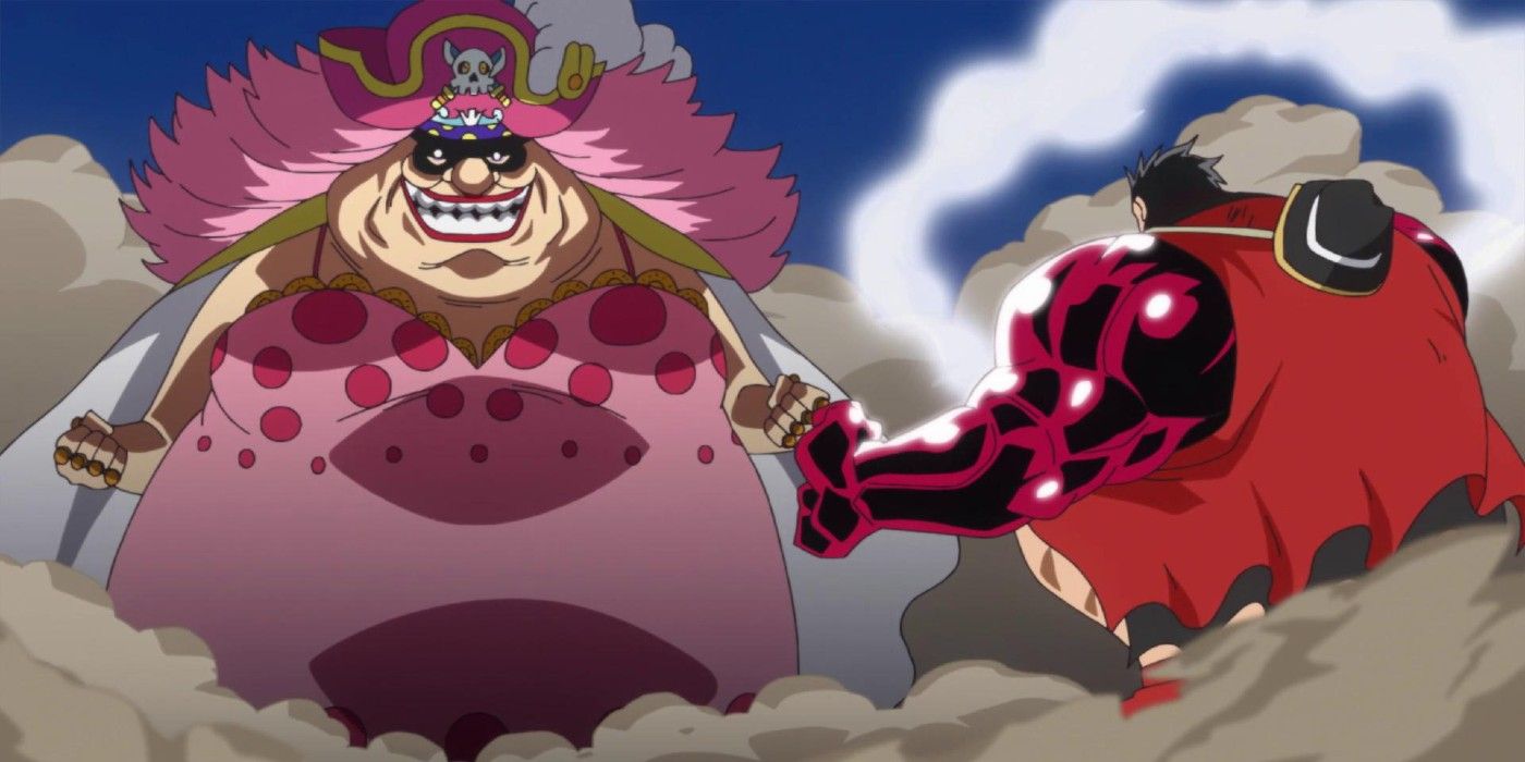 One Piece Big Mom Towering Over Gear 3 Luffy