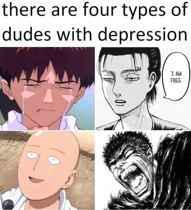 One Punch Man Depression Meme Saitama Shinji Ikari Eren Jager Guts