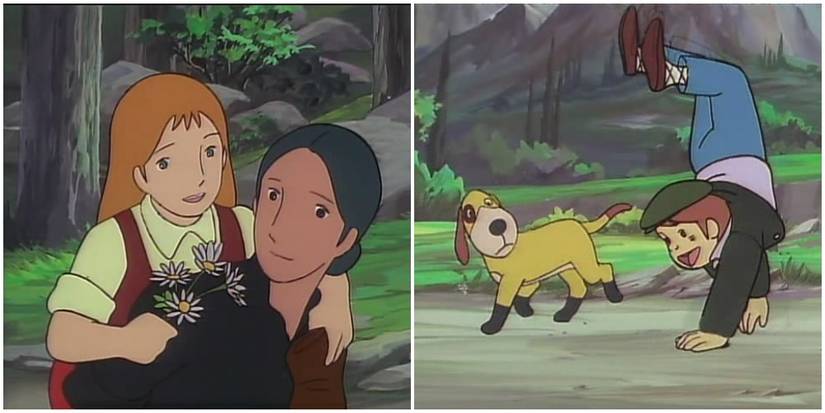 A young girl and her mother with a boy walking on his hands