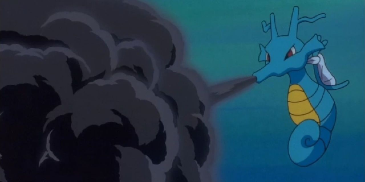 Покемон Кингдра стреляет дымовой завесой
