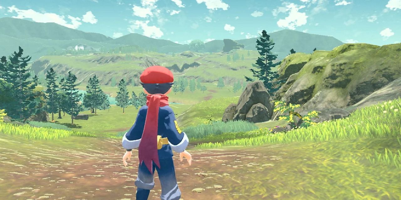 Главный герой Pokemon Legends Arceus с видом на регион