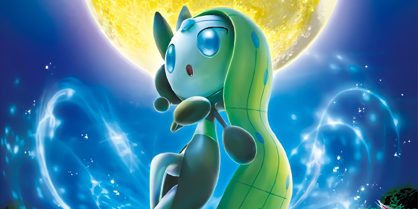 Pokemon Meloetta card art with dark sky and moon background