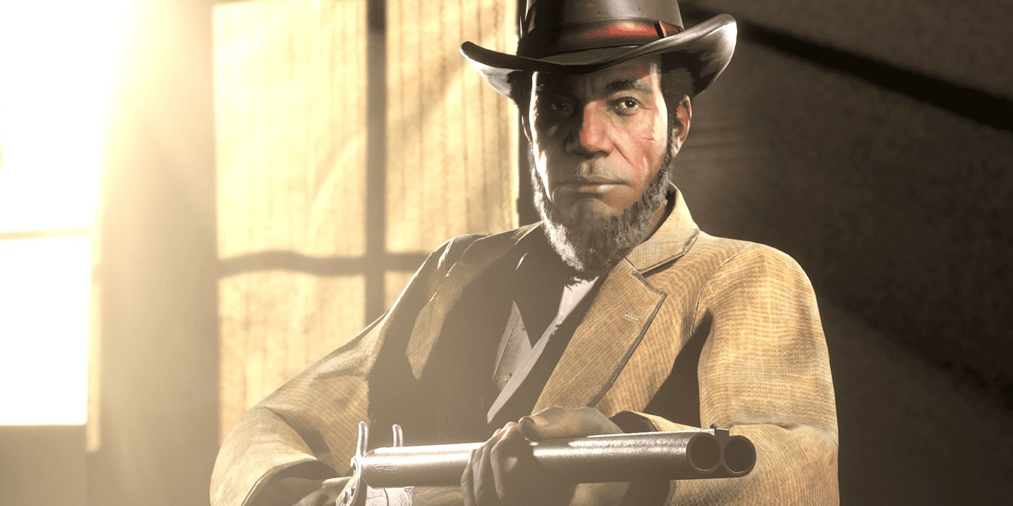 RedDeadOnline BloodMoney, man pointing a shotgun