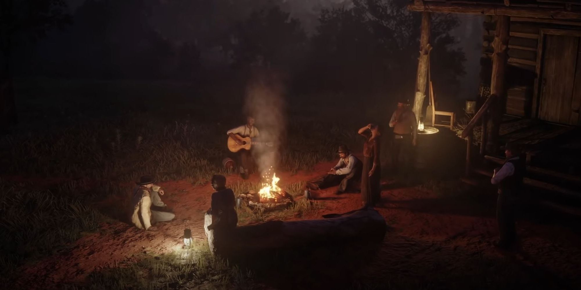 RedDead BloodMoney, group camping at night