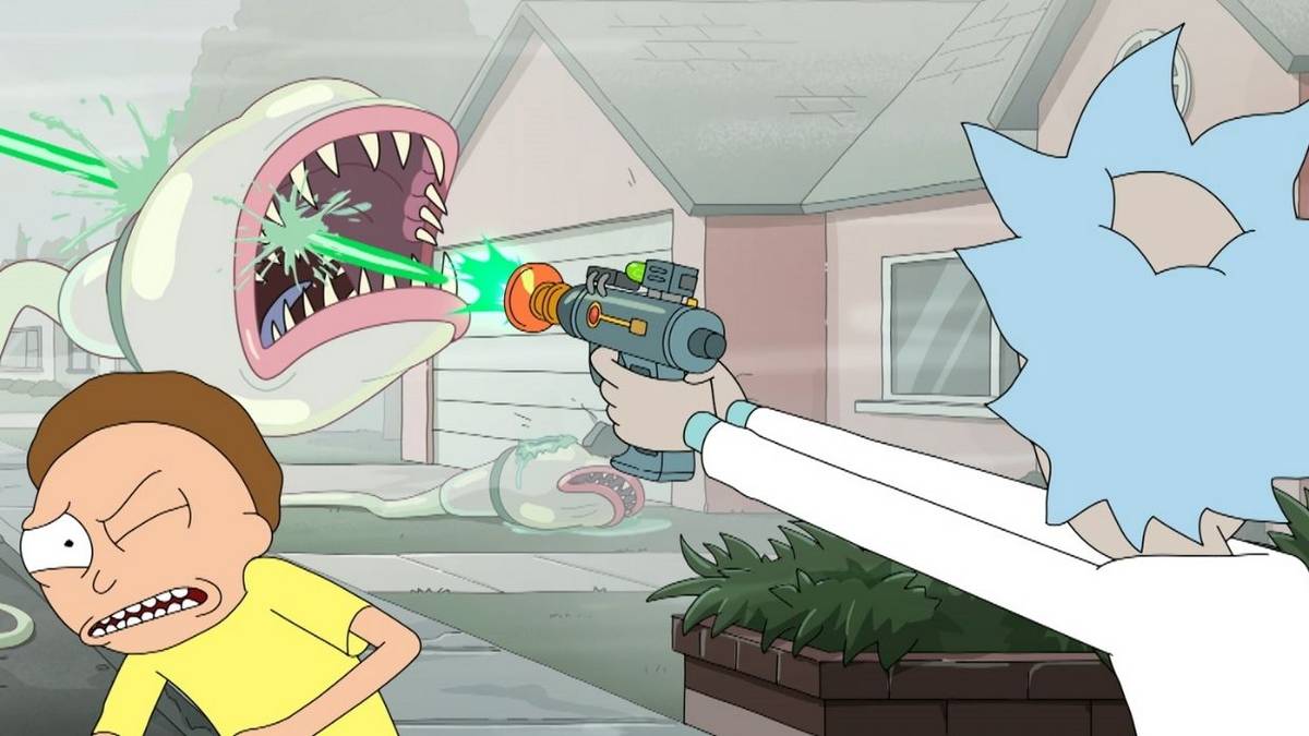 Image of Rick and Morty fighting a giant sperm.