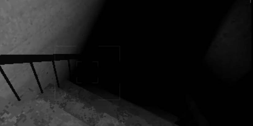 SCP-087, looking down dark stairwell, monochrome