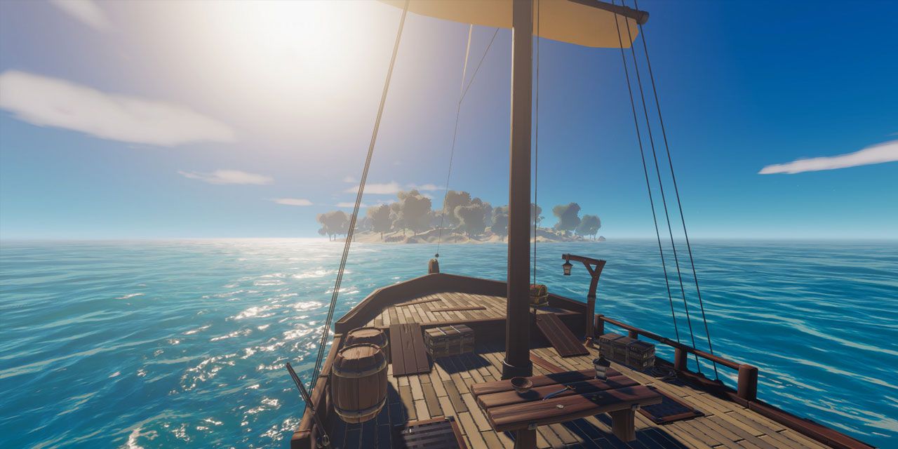 Salt 2 Shores of Gold first person sailing on ship toward island