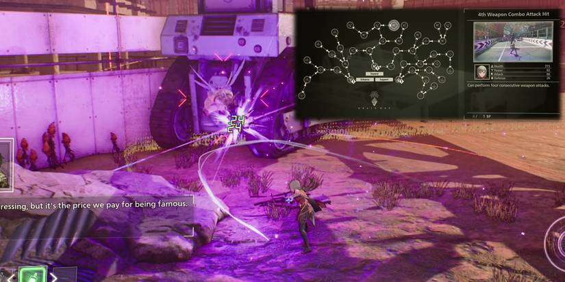 Scarlet Nexus - Kasane Randall Using Her Standard Combo With the 4th Weapon Hit Attack Combo Brain Map Skill Overlaid On Top