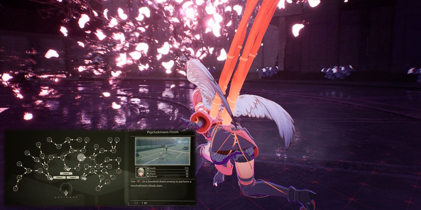 Scarlet Nexus - Kasane Using Her Psychokinesis Finish With A Screenshot Of The Brain Map Skill Overlaid On Top