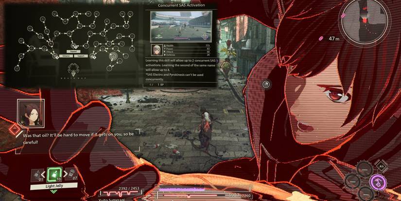 Scarlet Nexus - Kasane Using The SAS To Stack Her Psychokinesis With Yuito's With The Concurrent SAS Activation Brain Map Skill Overlaid On Top