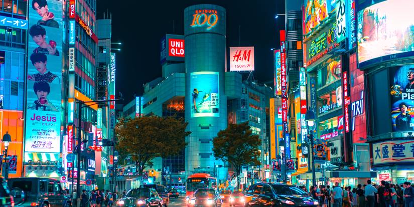 Shibuya Crossing at Night in Tokyo