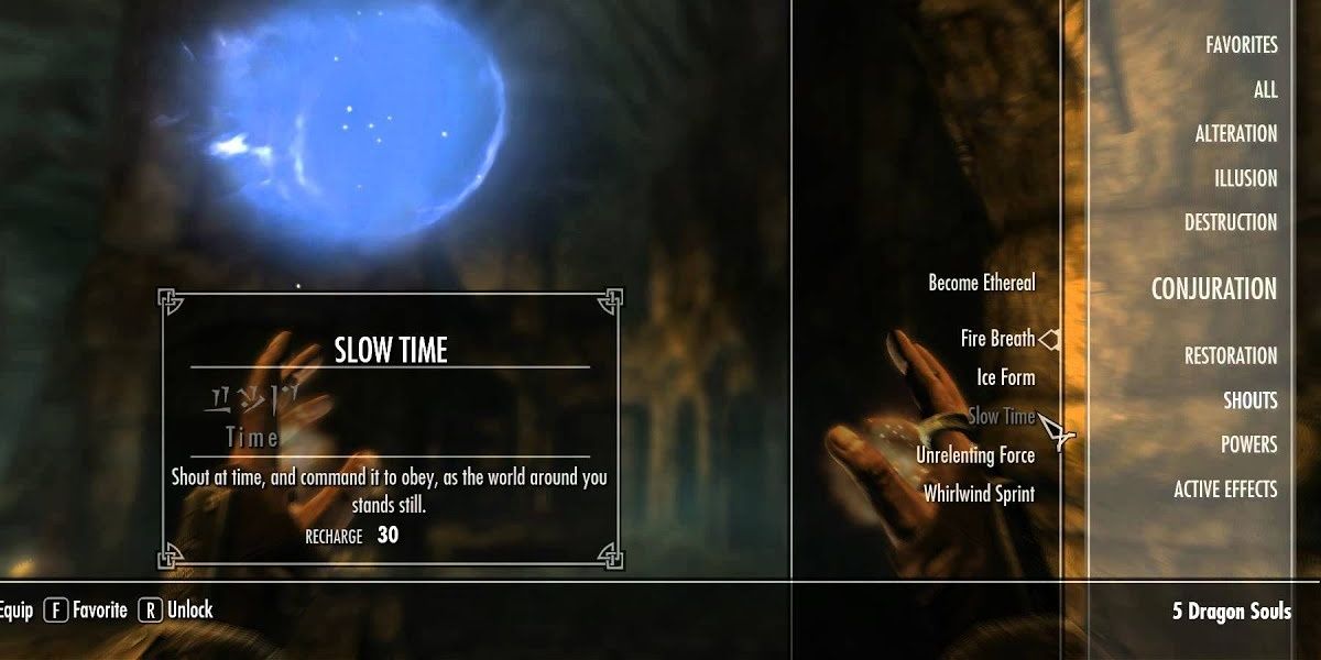 The Slow Time Shout slows time as it passes in game