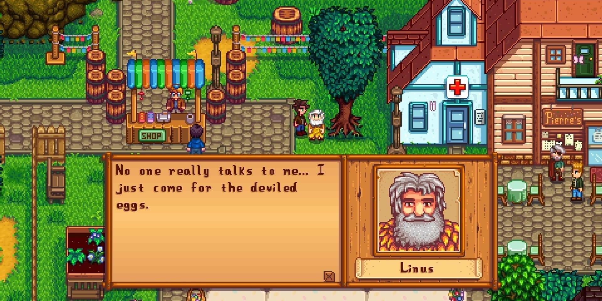 Linus talking about deviled eggs in Stardew Valley