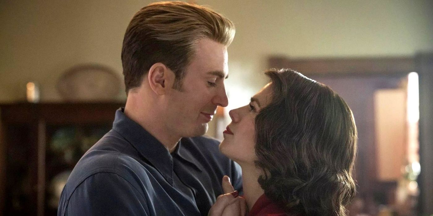 Captain America Steve Rogers Peggy Carter kiss in Endgame
