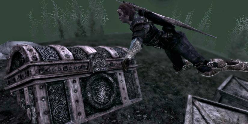Skyrim player with underwater chest
