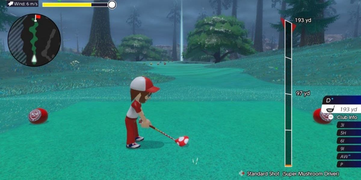 The player swings in Mario Golf: Super Rush