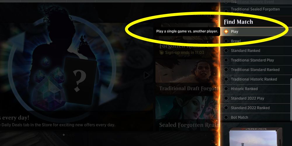 The Normal Play options in Magic Arena