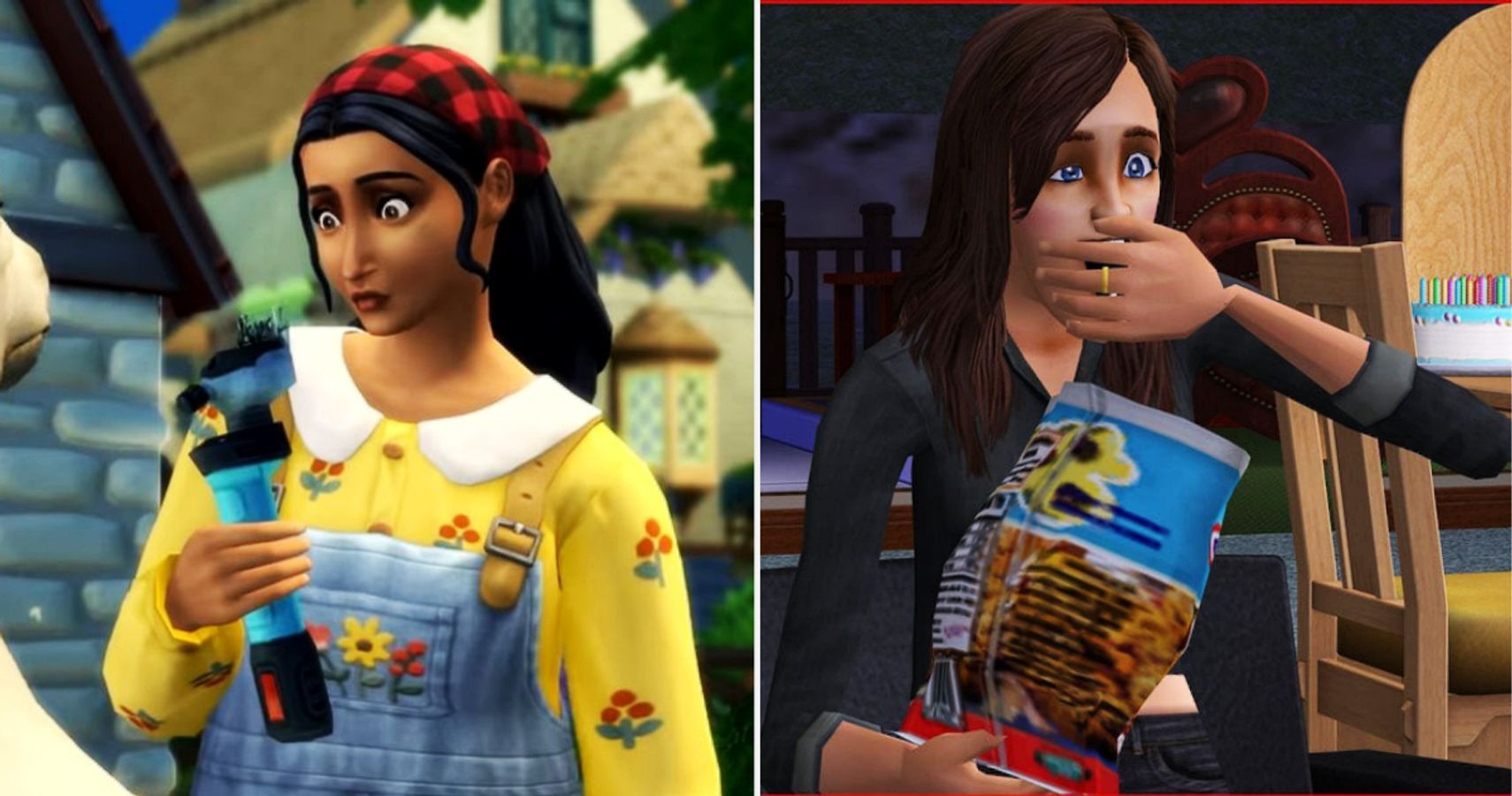 The Sims 4 Cottage Living Character And The Sims 2 Sim Eating Chips