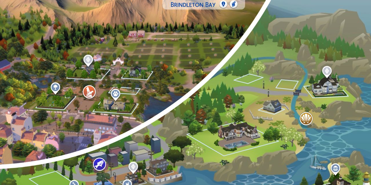 The Sims 4 Farmland Mod Eden Hills over Brindleton Bay Map