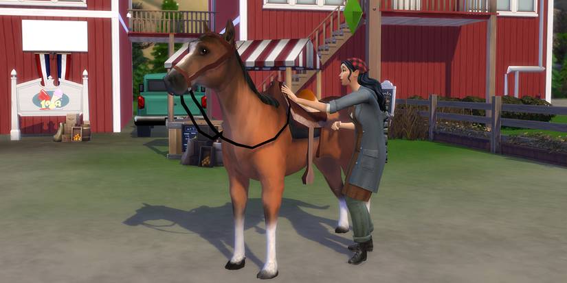 The Sims 4 Farmland Mod Sim petting horse