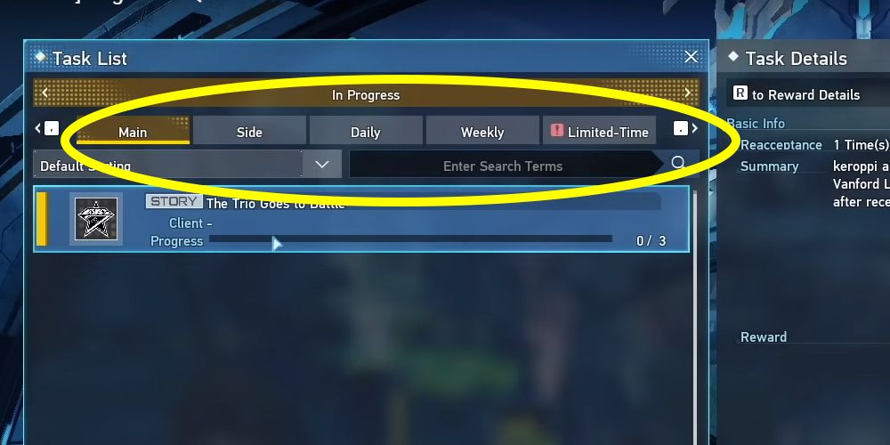 The Tasks bar with Daily and Weekly Tasks