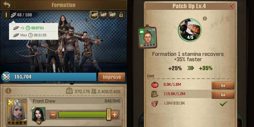 The Walking Dead Survivors Formation menu