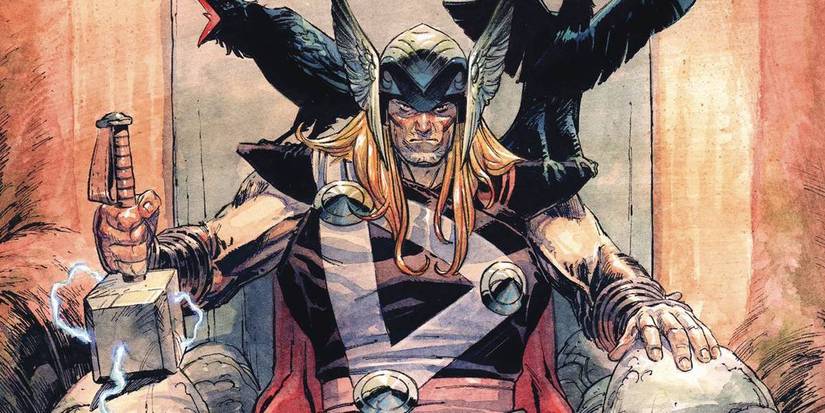 Thor on his throne with Mjolnir