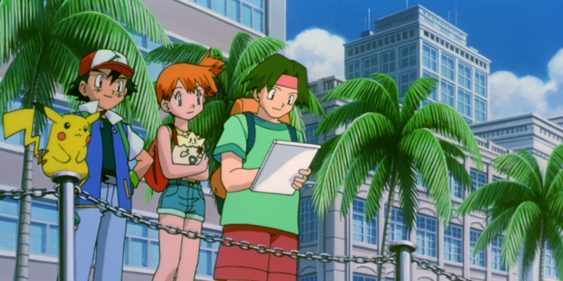 Tracey sketches next to Ash and Misty Pokemon