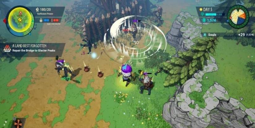 Tribes of Midgard player gathers resources from enemies