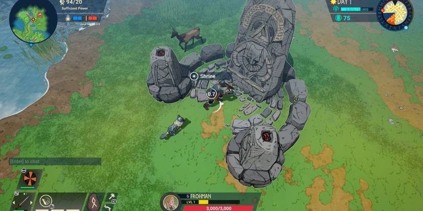 Tribes of Midgard player activating shrine