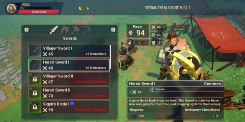 Tribes of Midgard player looking through blacksmith menu