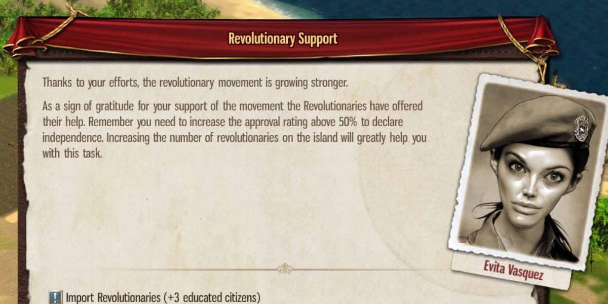 Tropico 6 Revolutionary Support screen