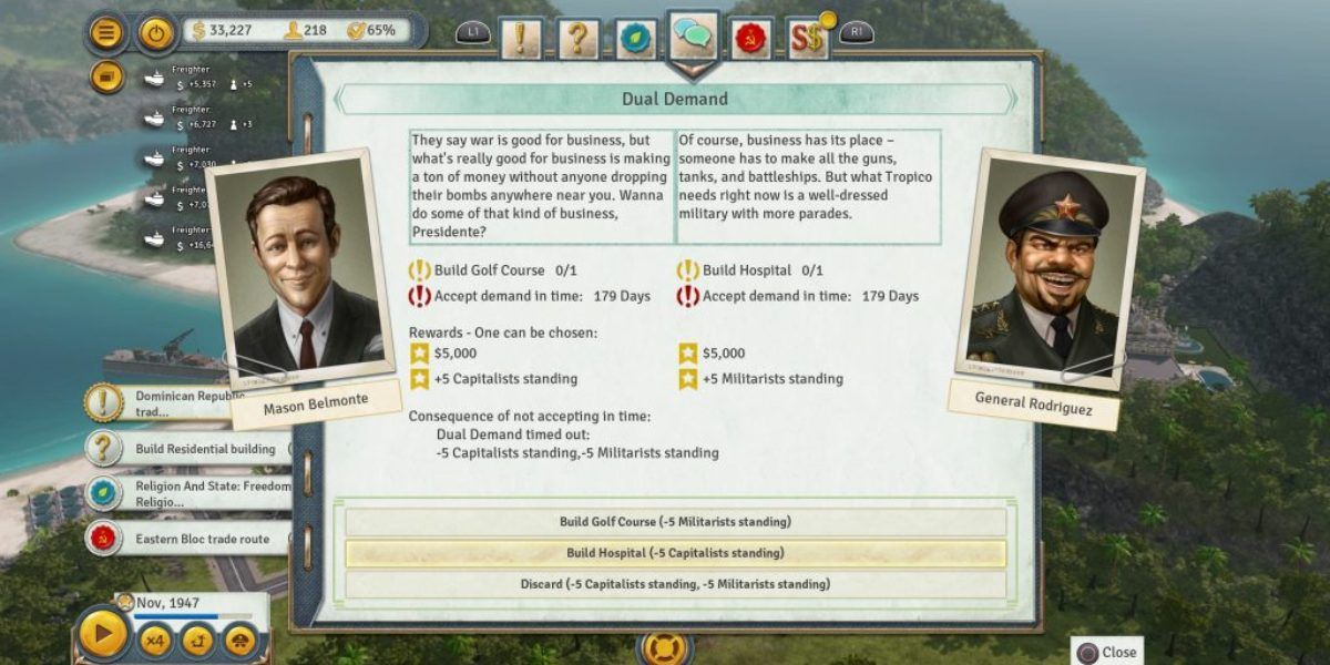 Dueal demand between Militarists and Capitalists from Tropico 6