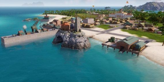Pirate Cove and other buildings on the beach in Tropico 6