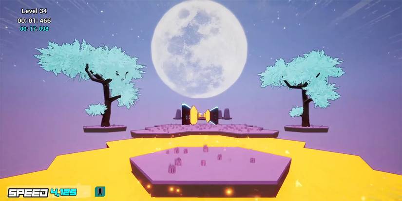 The Moon stands between two trees