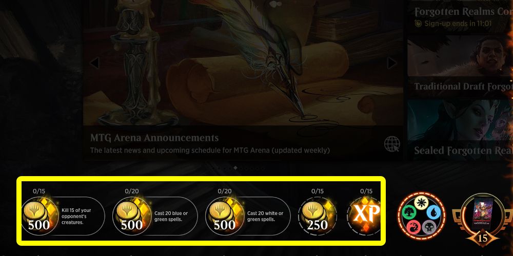 Various reward options in Magic Arena