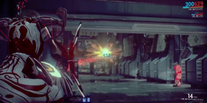 Warframe Banshee using Sonar ability to highlight enemies