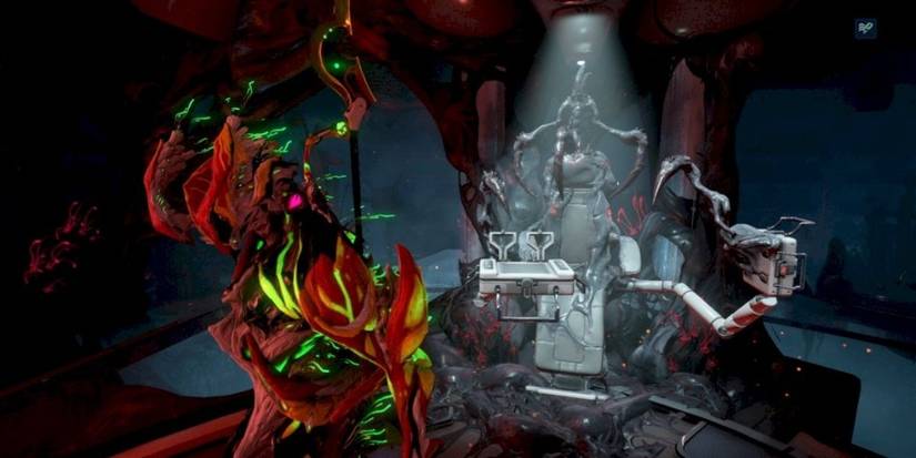 Warframe Nidus standing in infested ship room