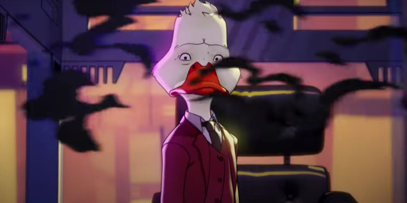 A screenshot of a duck in a suit from the What If trailer