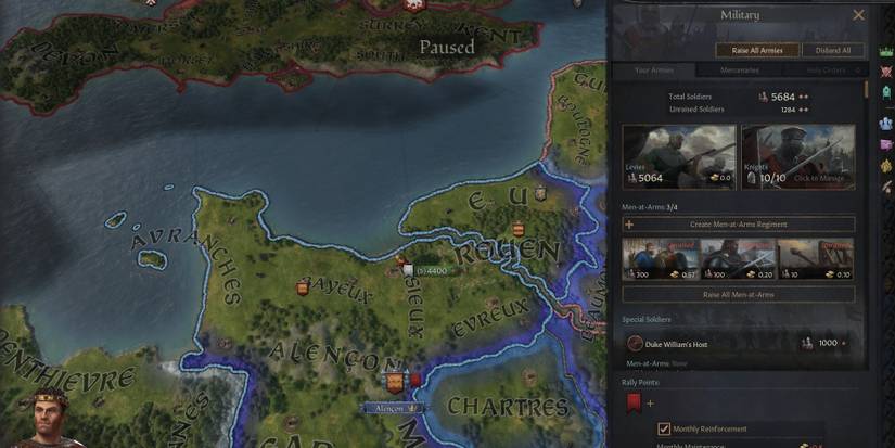 William's Military Forces Screen From Crusader Kings 3