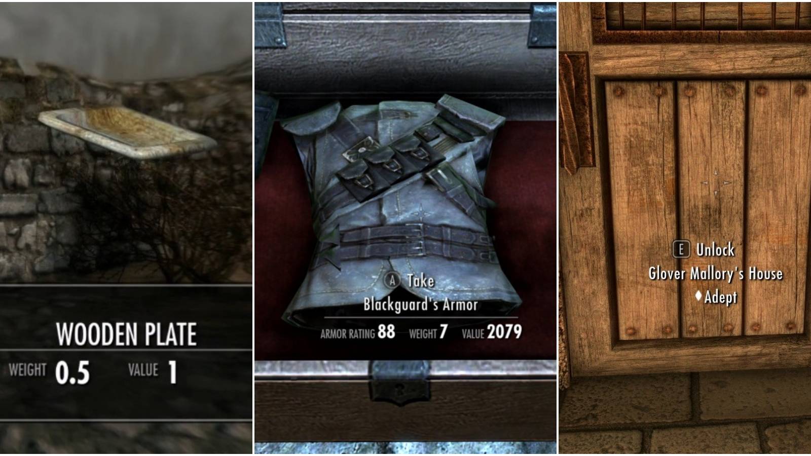Wooden Plate, Blackguard Armor and Glover Mallory's House in Solstheim