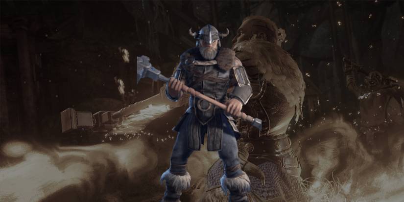 Wulfgar and the Reghed Chief Warhammer while wearing its core set - Dark Alliance Best Wulfgar Weapons