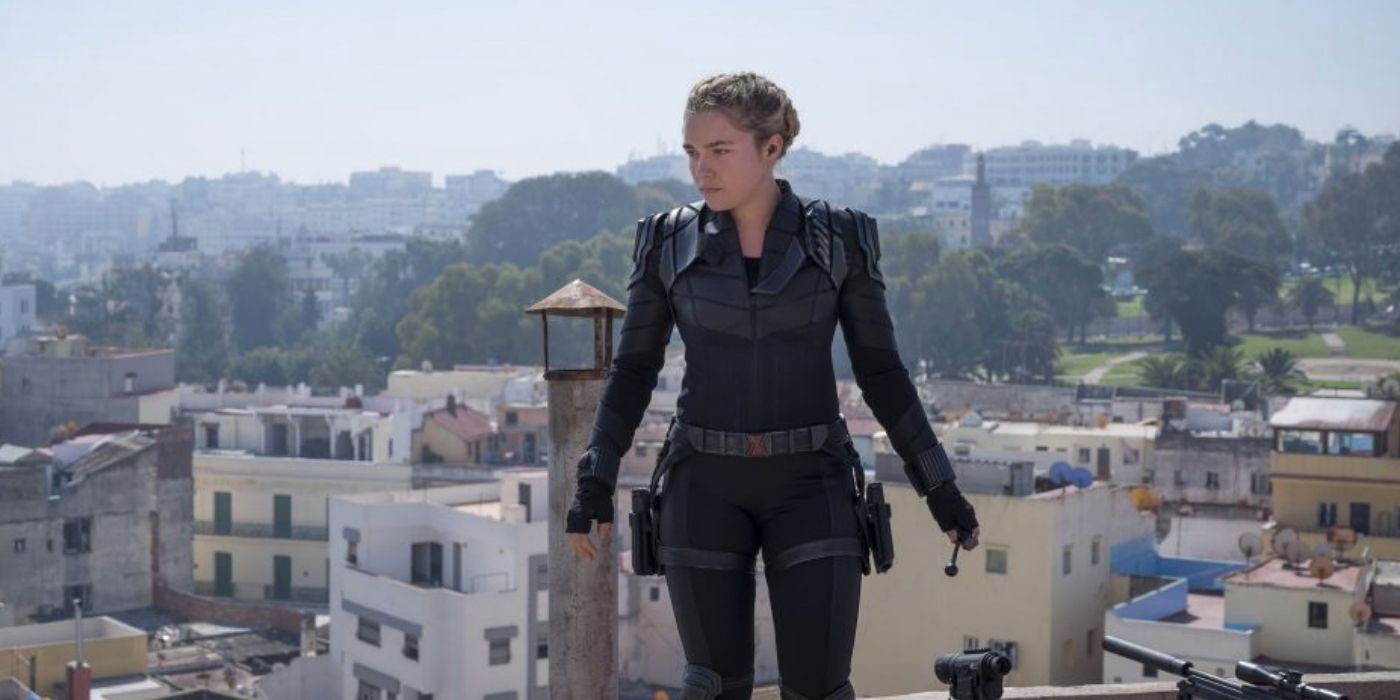 Yelena on a roof in Morocco in Black Widow