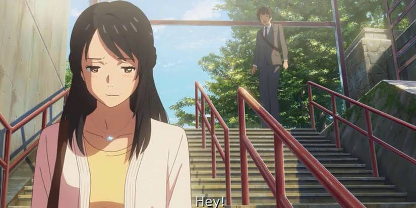 Your Name Mitsuha and Taki on Red Steps