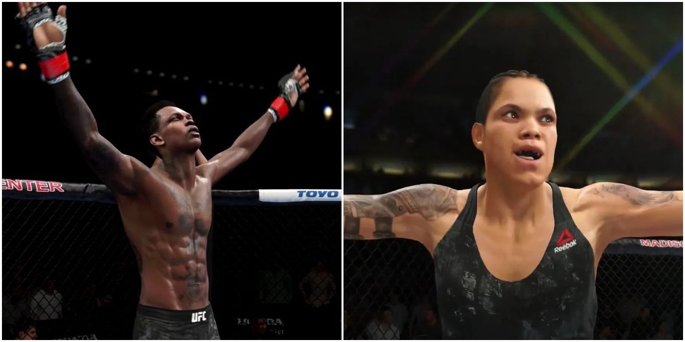 (Left) Adesanya celebrating in UFC 4 (Right) Nunes celebrating in UFC 4