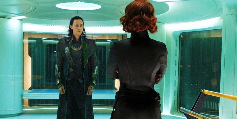 black widow interrogates loki in the avengers