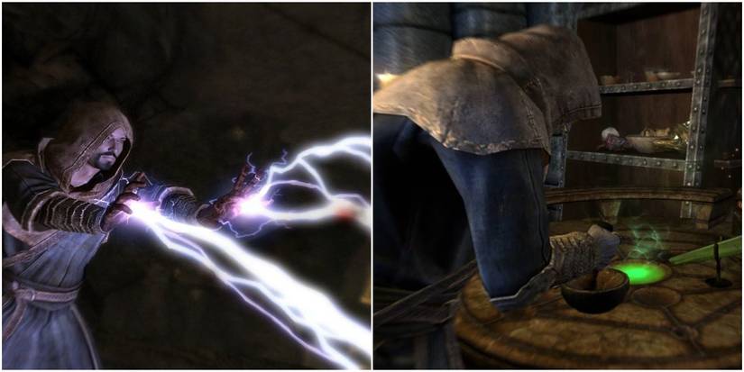 left: player using magic; right: player doing alchemy